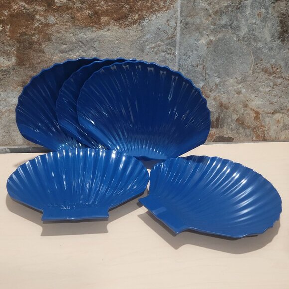 Pier 1 Scalloped Shell Shaped Blue Salad Plates Set of 5 - Picture 6 of 10